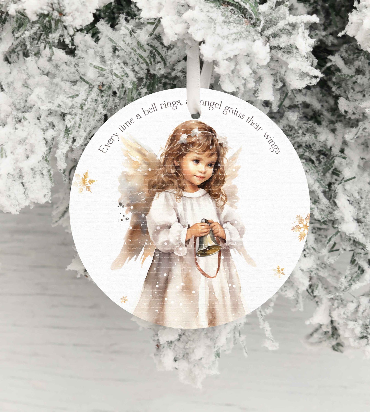 Brown Hair Angel Wings Little Girl Bell