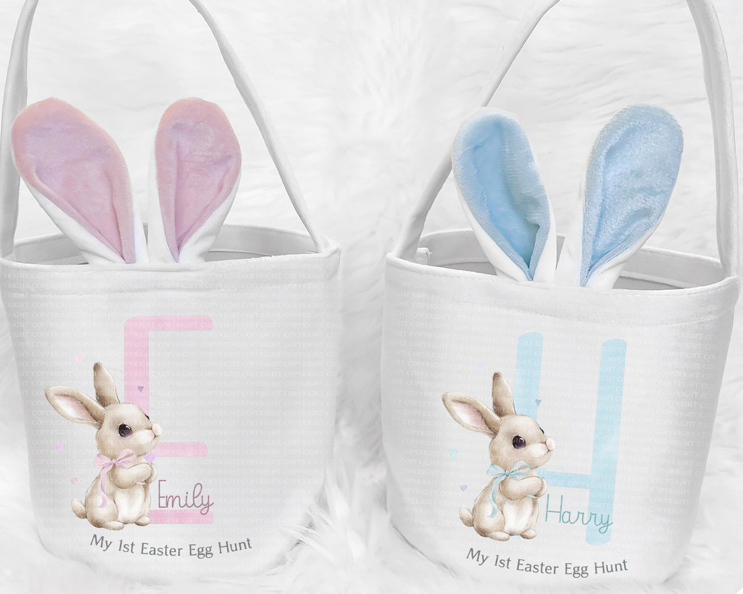 Beige Pink Blue Bunny Alphabets