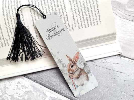 Candy Cane Rabbit Bookmark