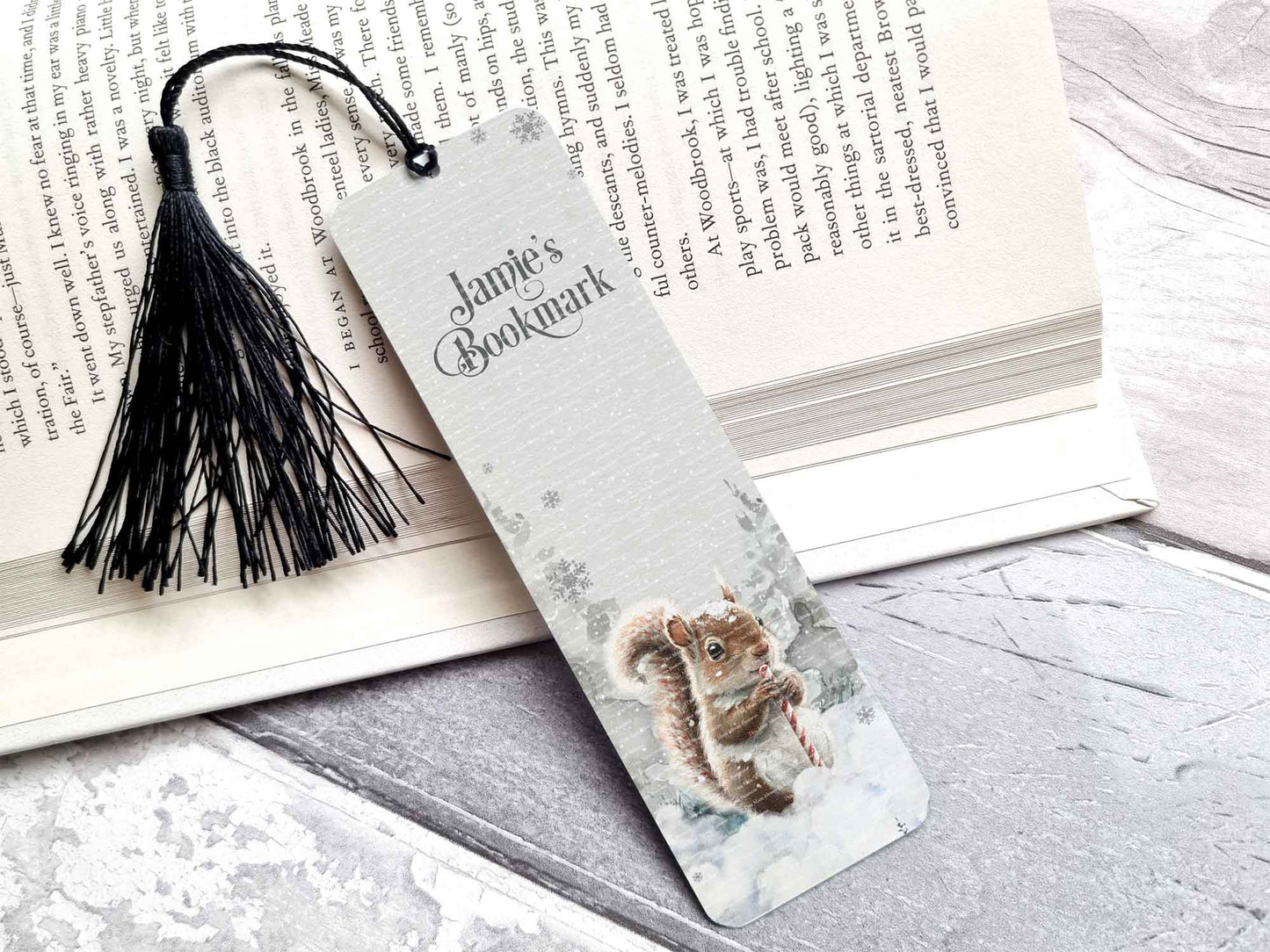 Candy Cane Squirrel Bookmark