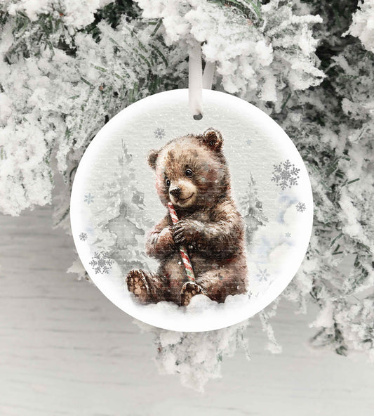 Brown Bear Candy Cane Winter Christmas