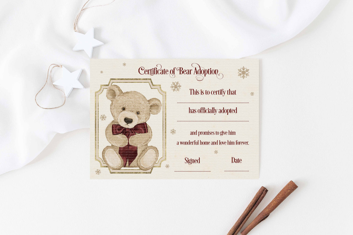 Christmas Bear Adoption Certificates