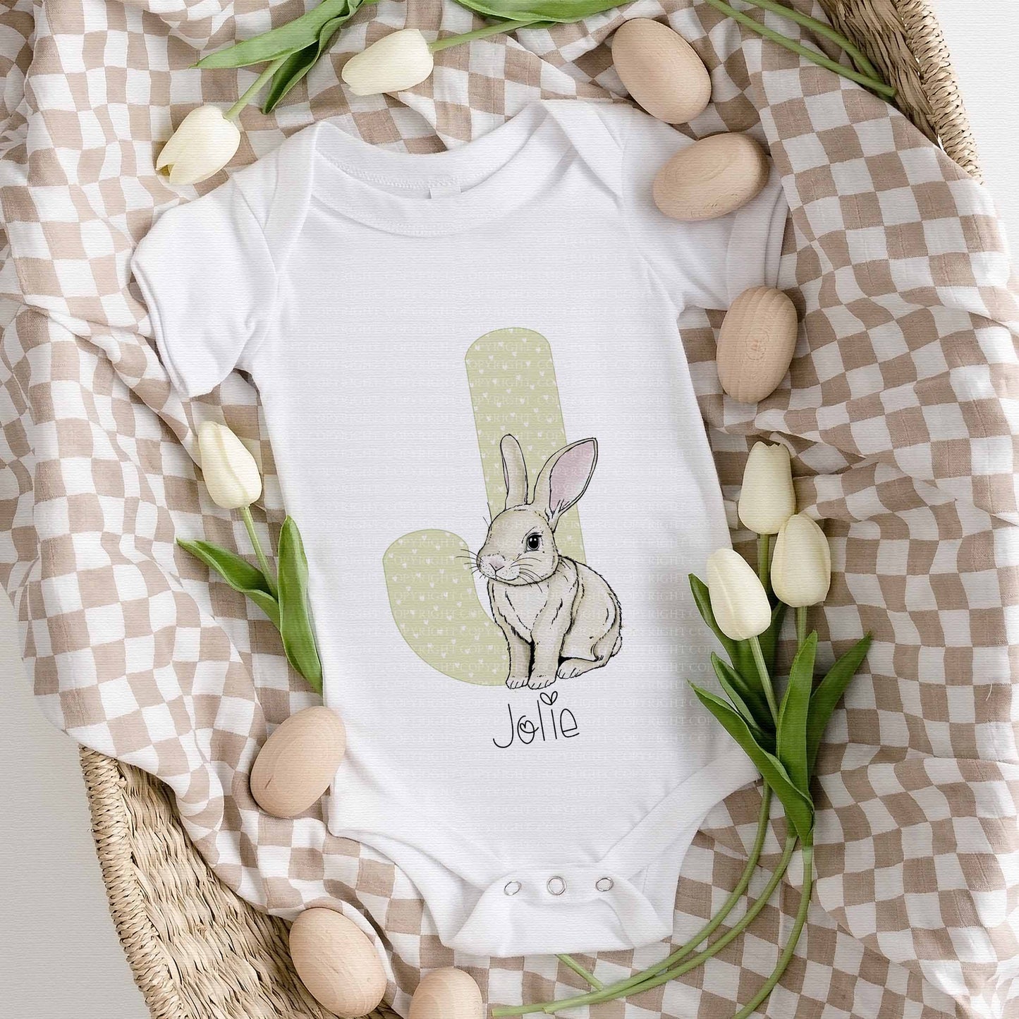Easter Bunny Alphabet - Green Hearts