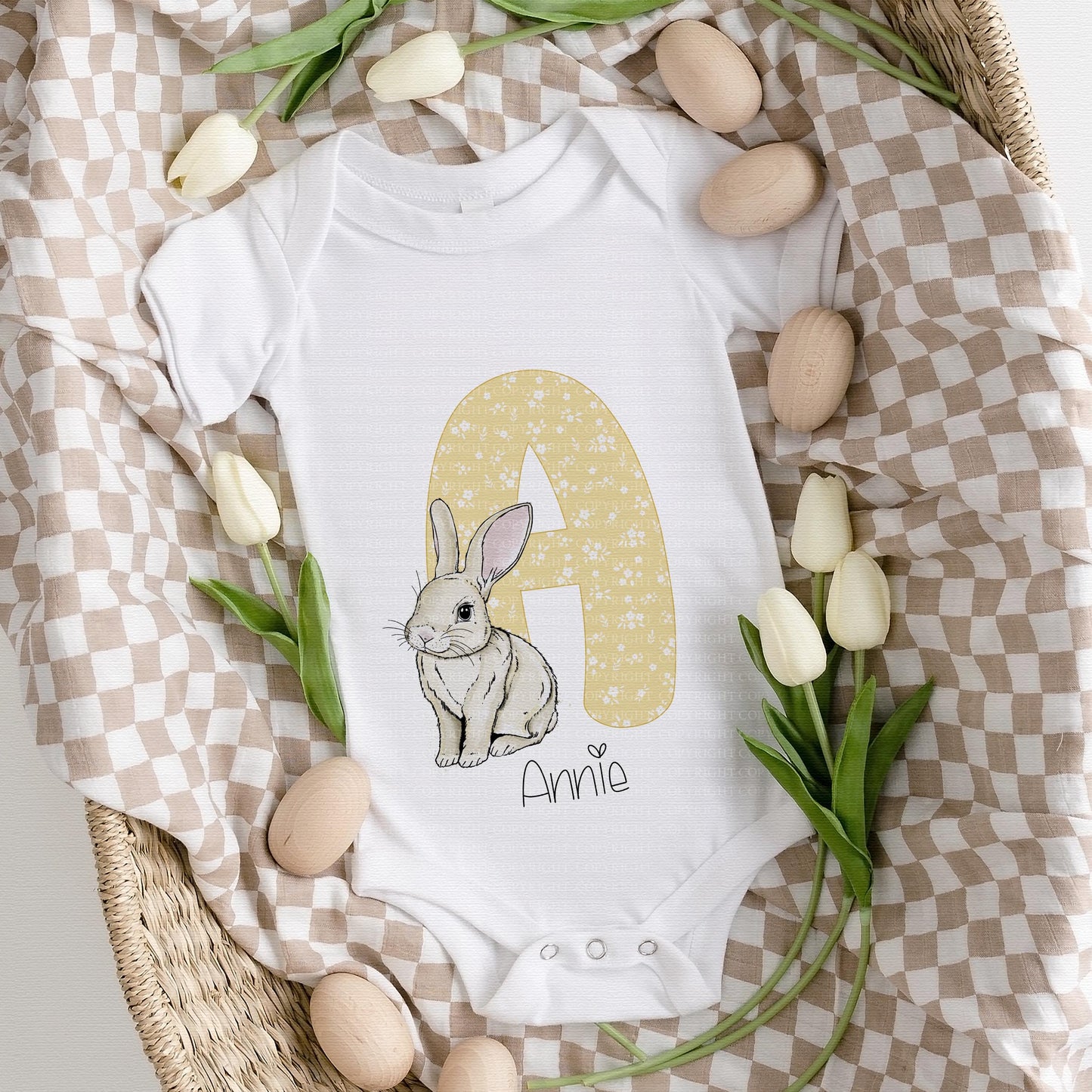 Easter Bunny Alphabet - Yellow Floral