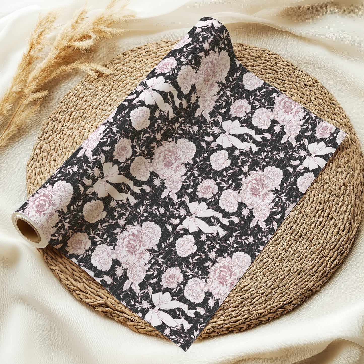 Hand Drawn Floral Bow Pattern - Pink