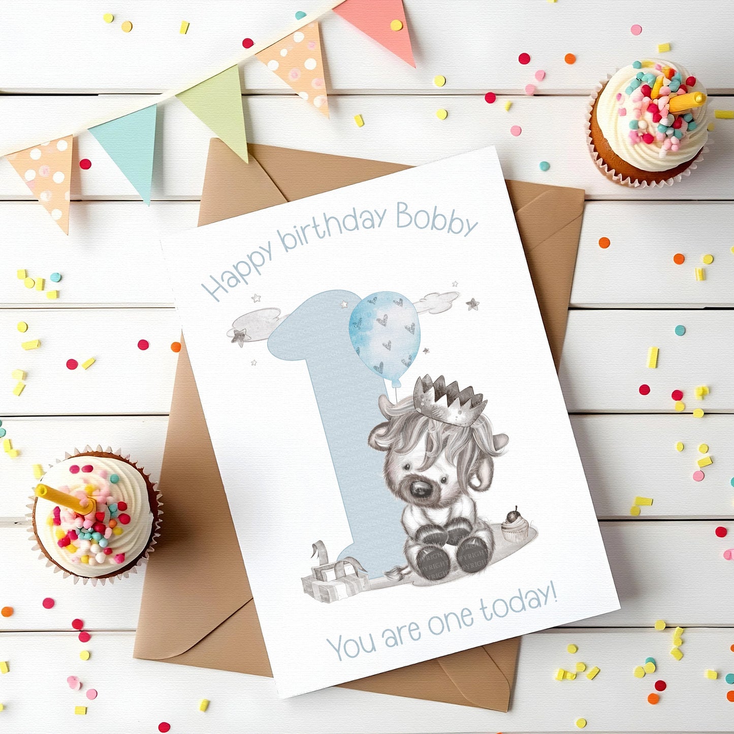 Highland Coo Birthday Numbers - Blue
