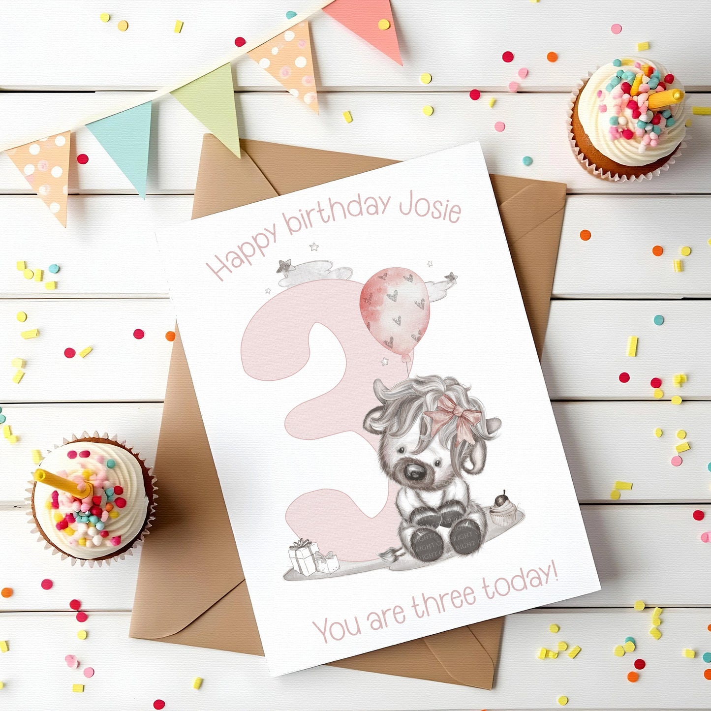 Highland Coo Birthday Numbers - Pink