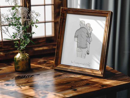 Line Art - Father Holding Daughter