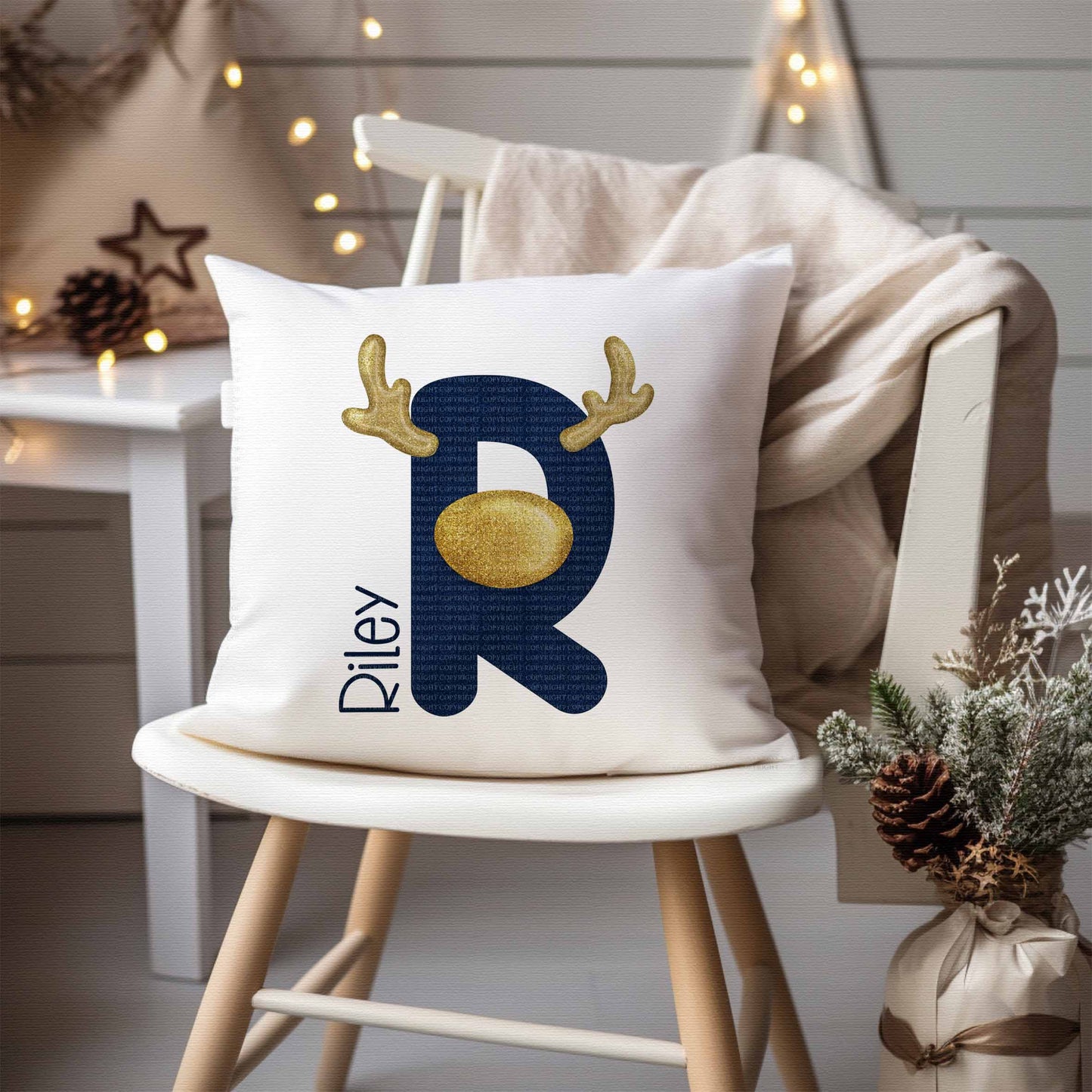 Navy Gold Reindeer Alphabet