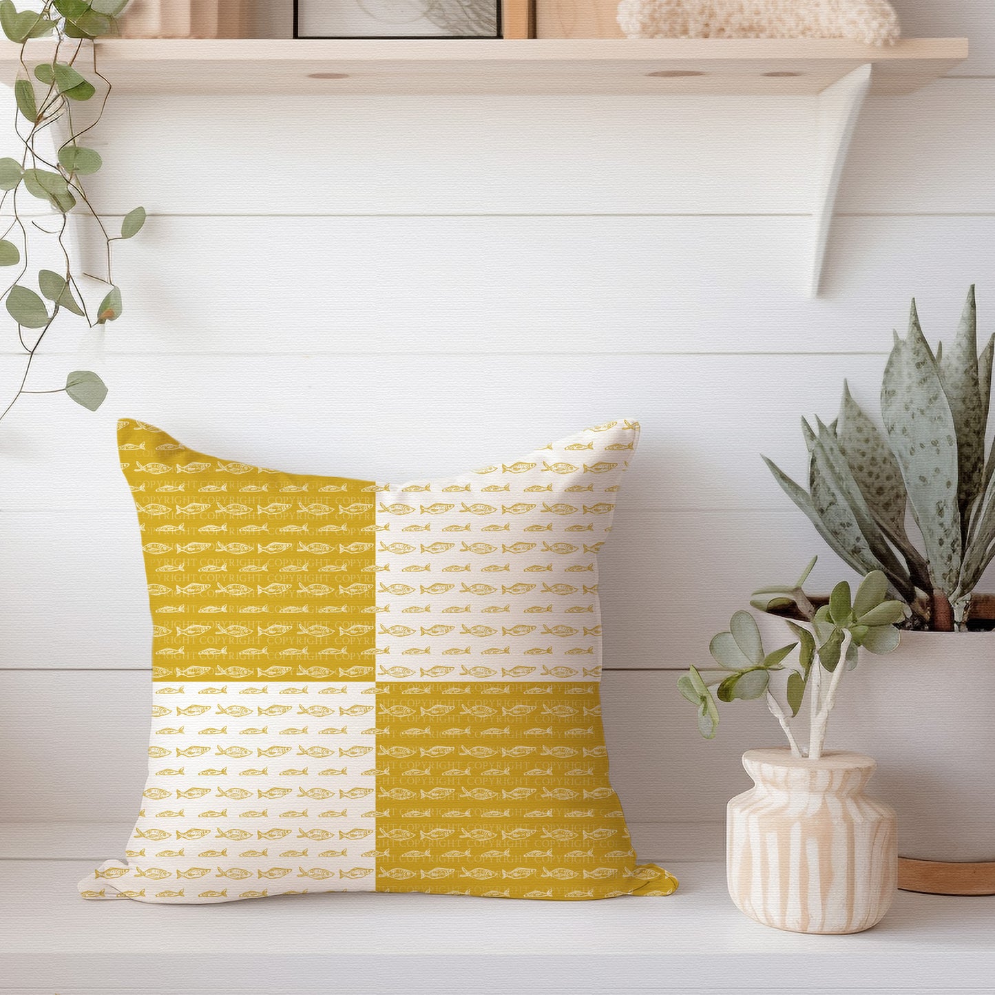 Sardine Patterns Mustard & White