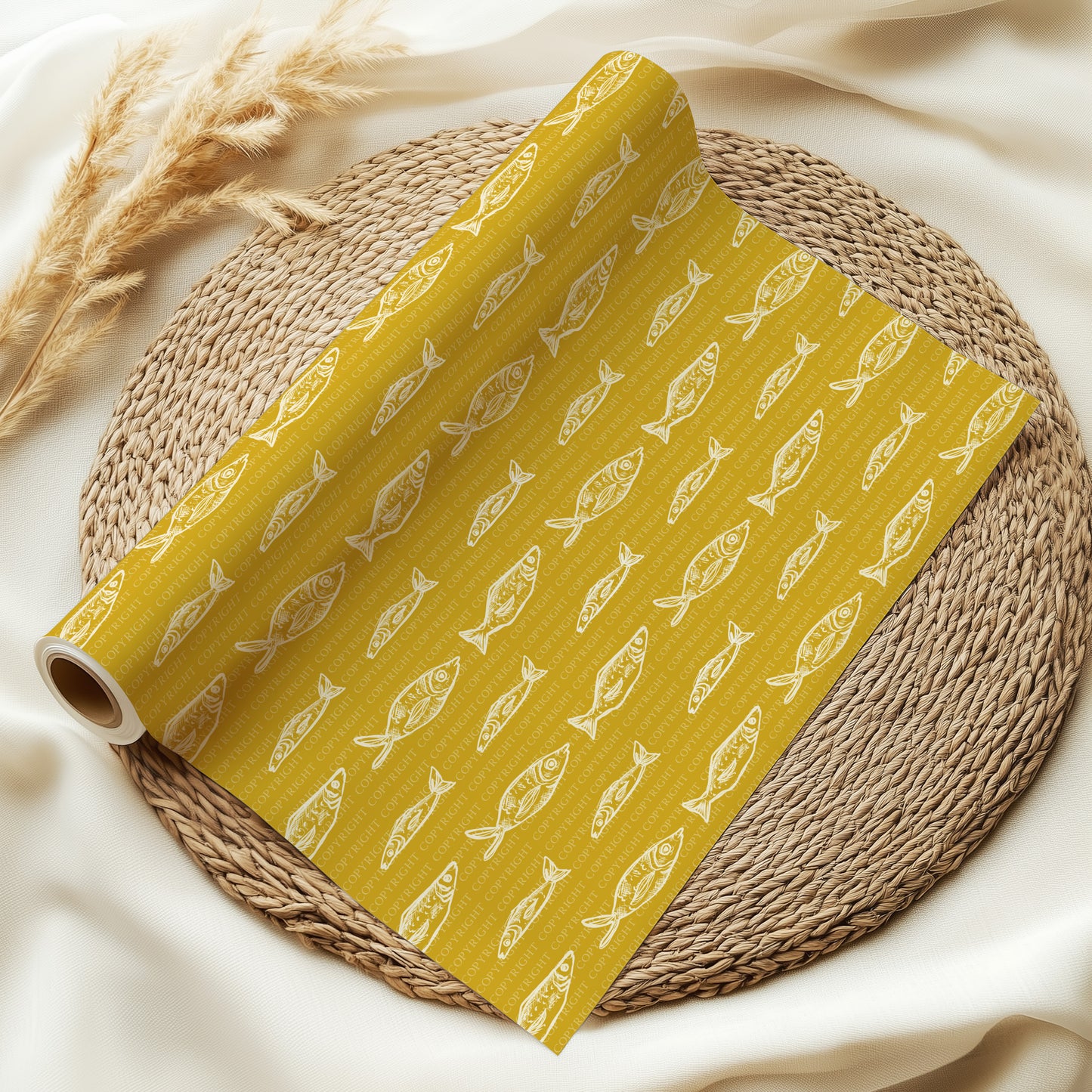 Sardine Patterns Mustard & White