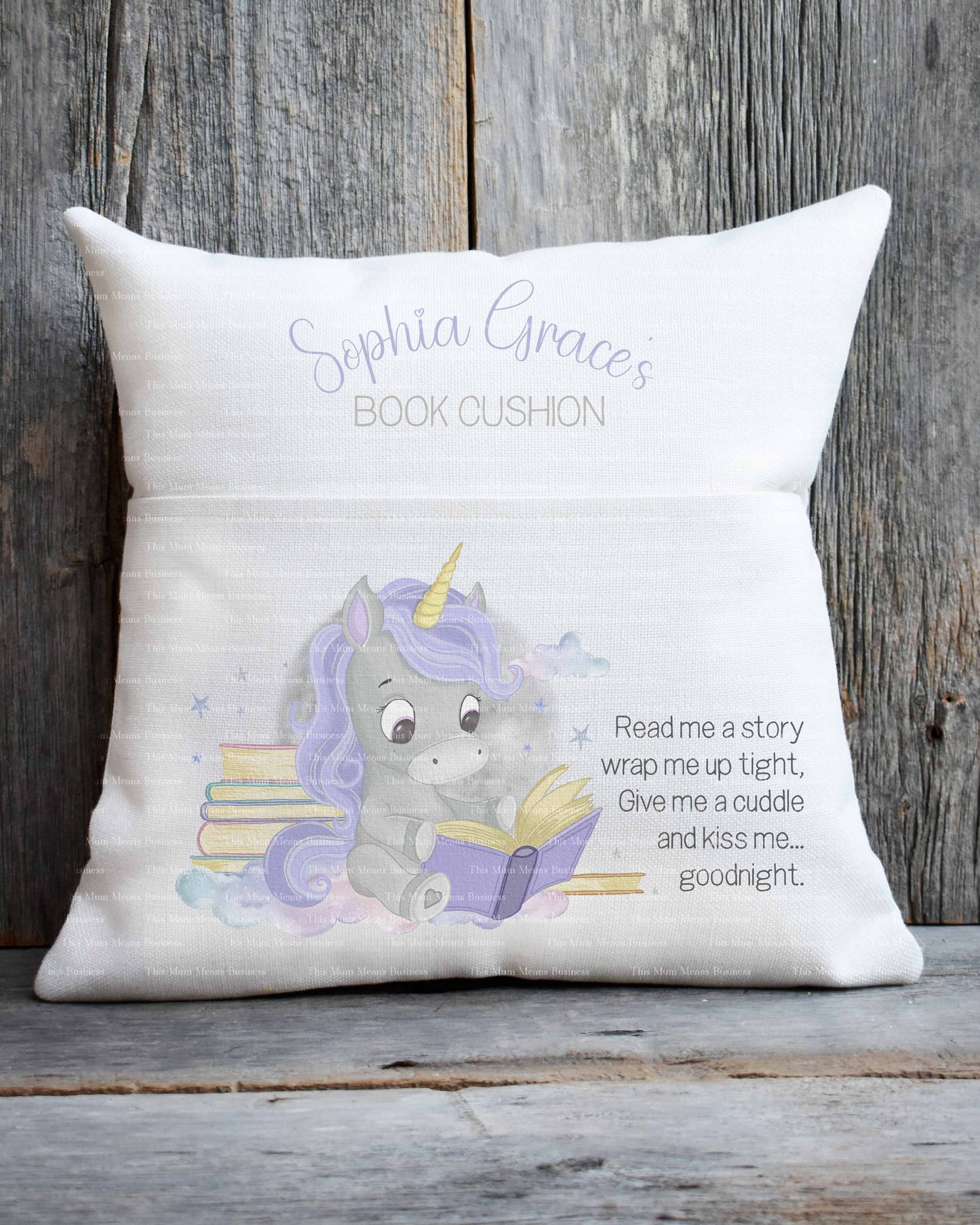 Unicorn Reading Cushion - Grey Purple