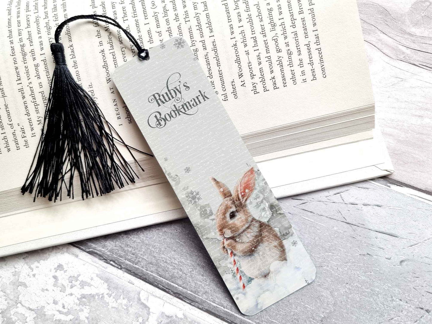 Candy Cane Rabbit Bookmark
