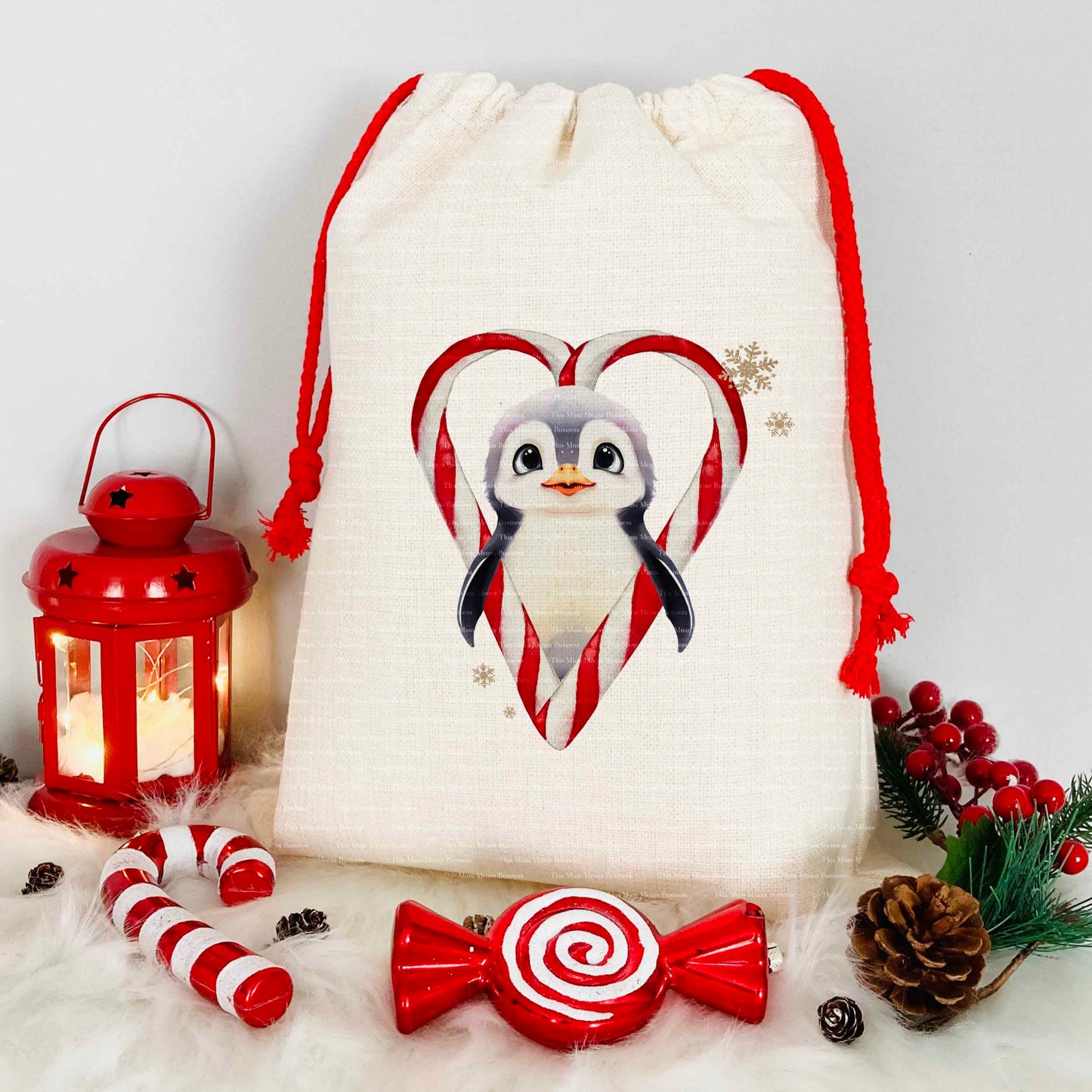 Penguin Character Candy Cane Heart