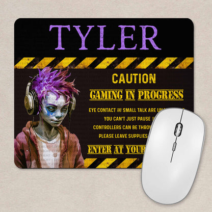 Zombie Boy Caution Gamer Door Plaque