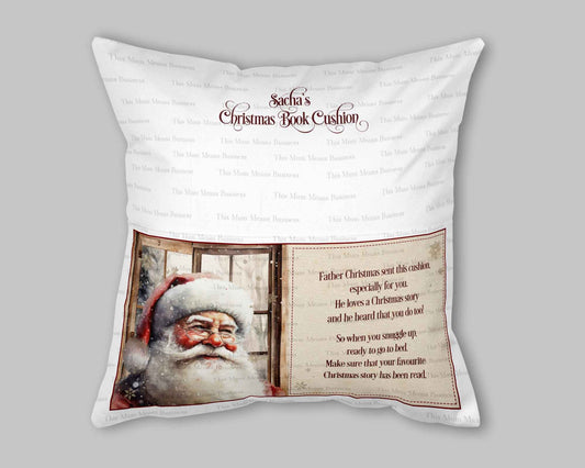 Father Christmas Book Cushion Vintage