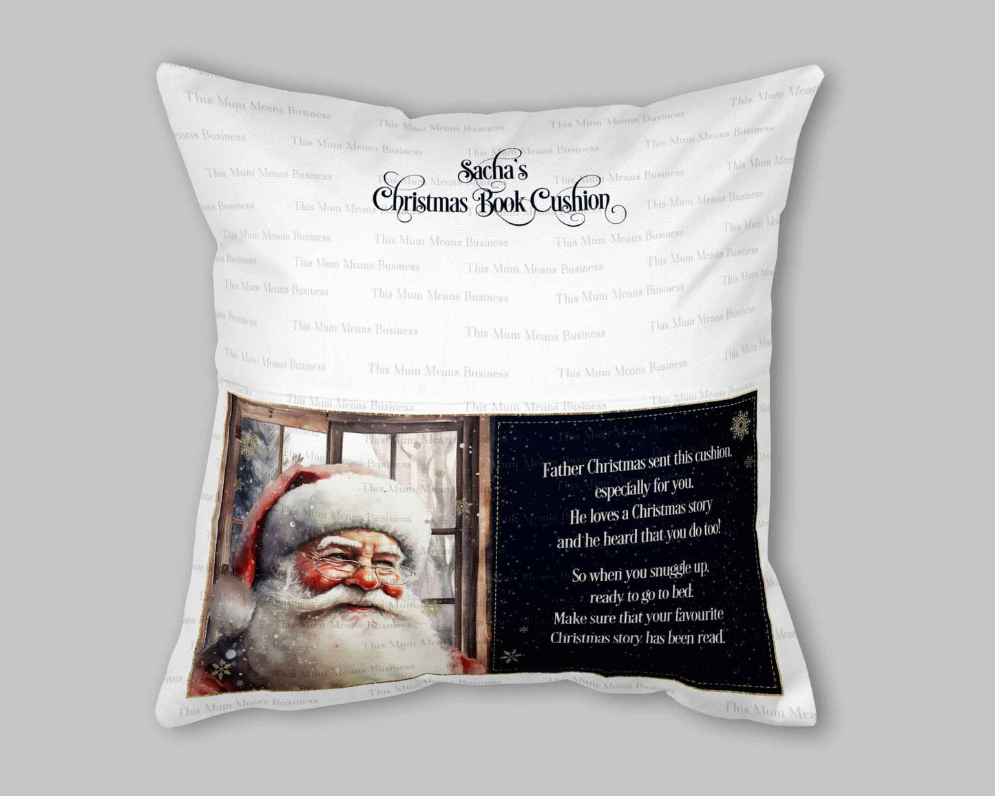 Father Christmas Book Cushion Vintage