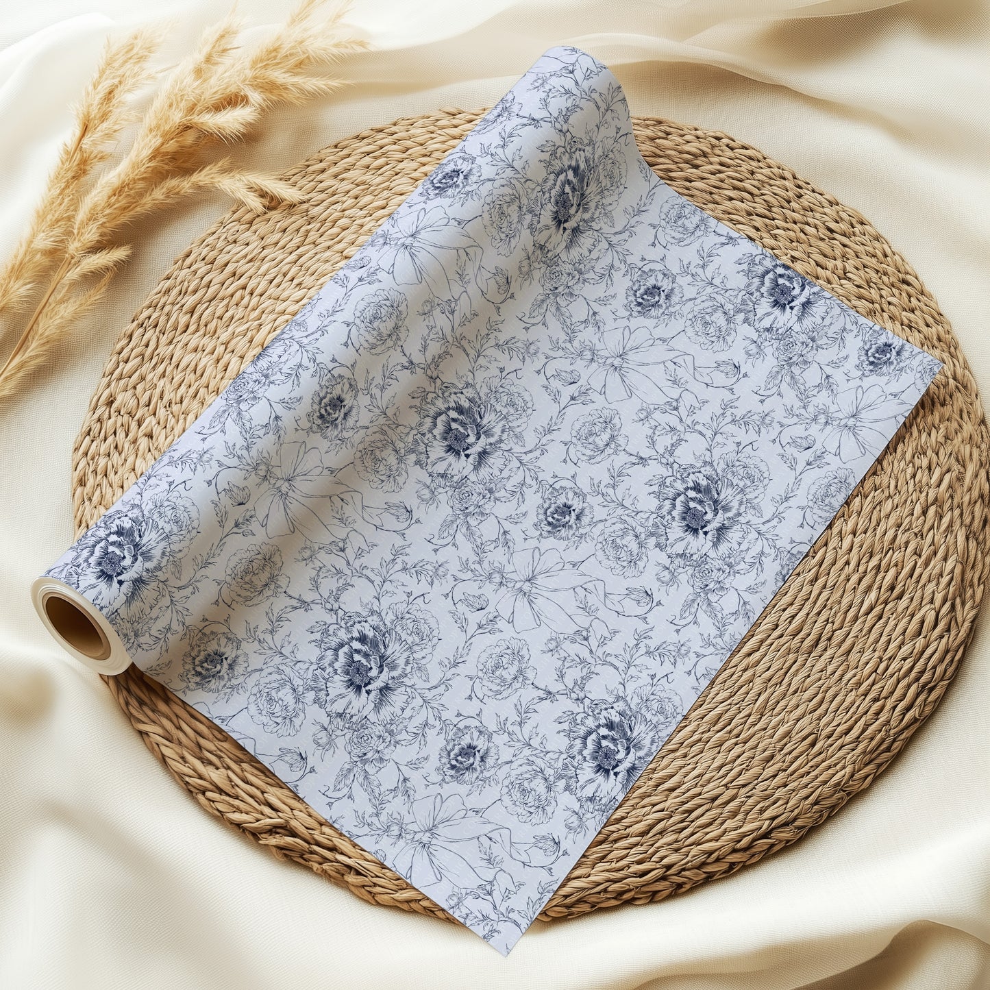 Hand Drawn Floral Bow Pattern - Blue