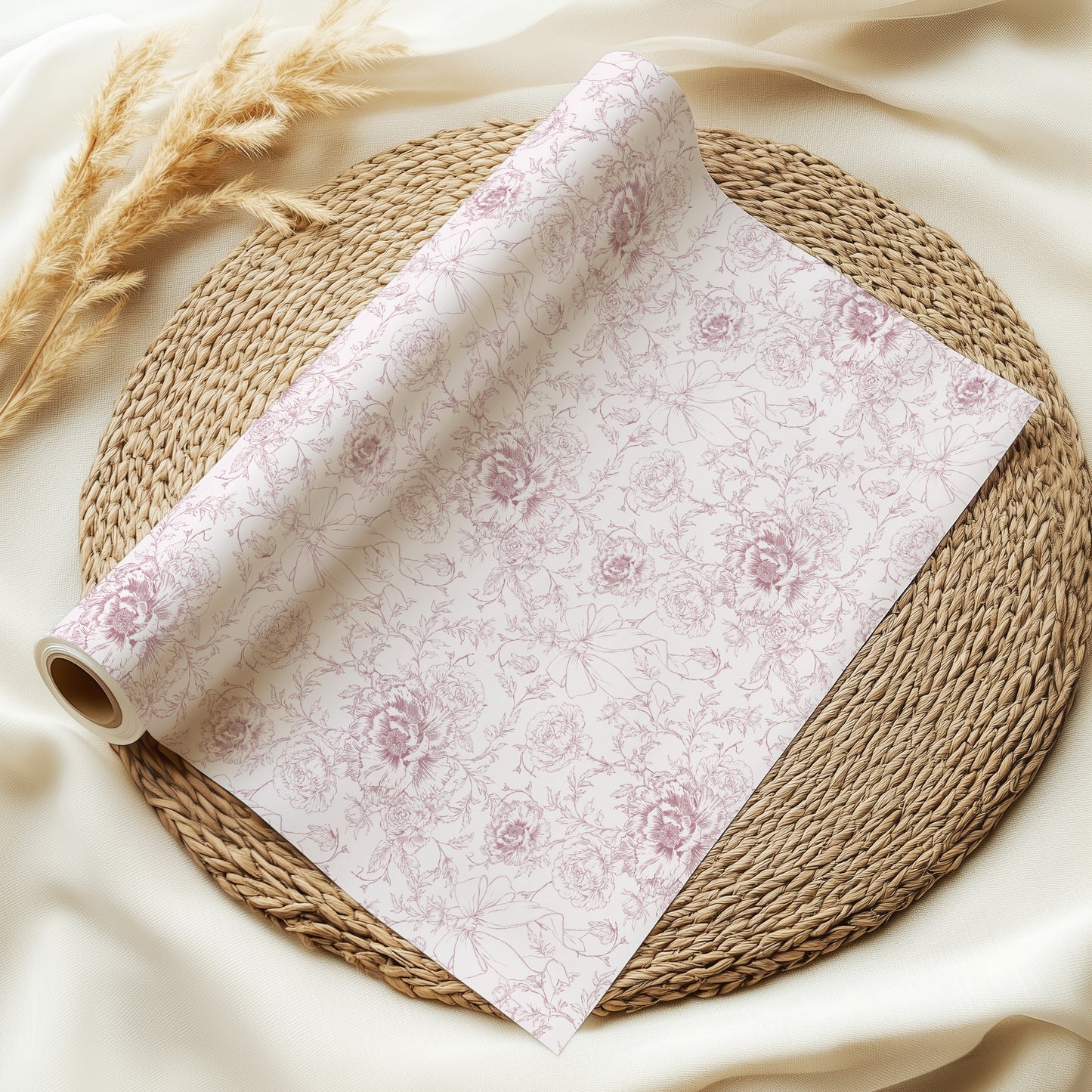 Hand Drawn Floral Bow Pattern - Pink