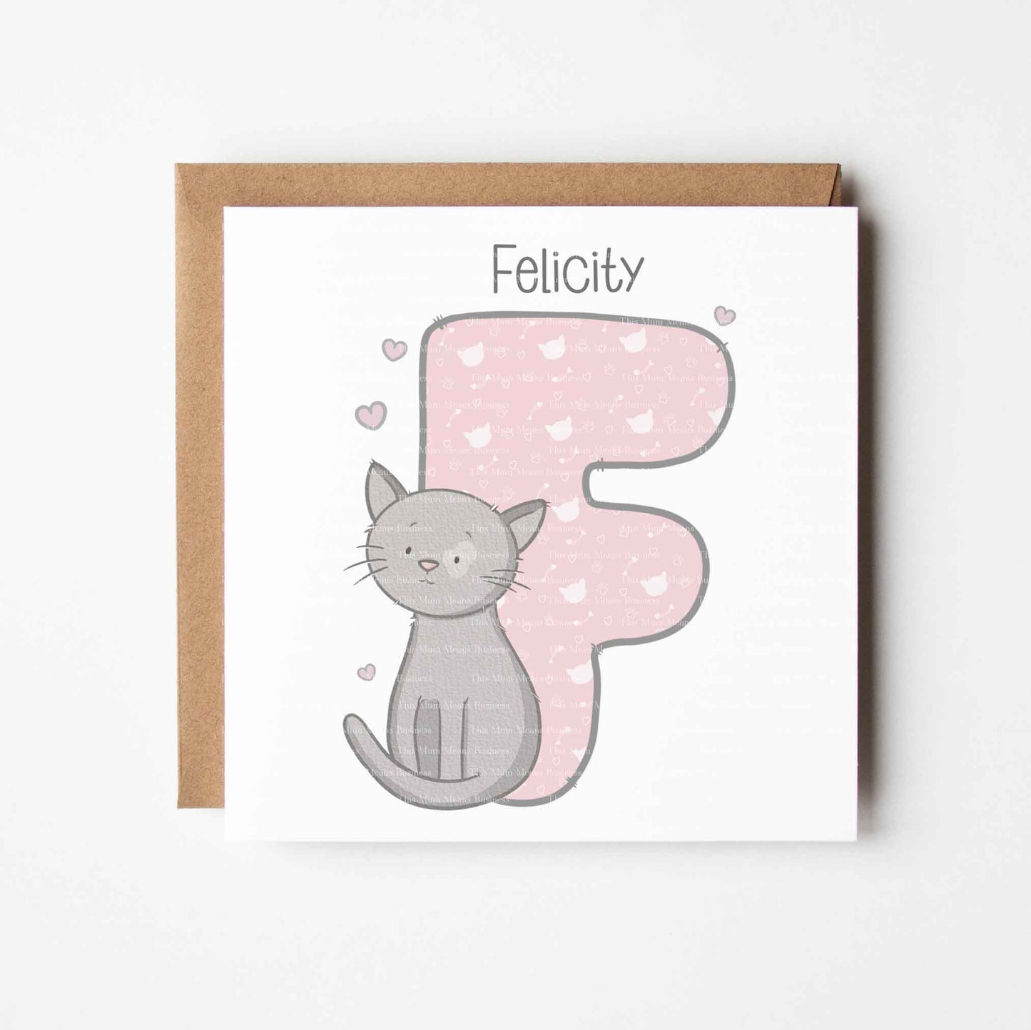 Grey Cute Cat Alphabet - Pink