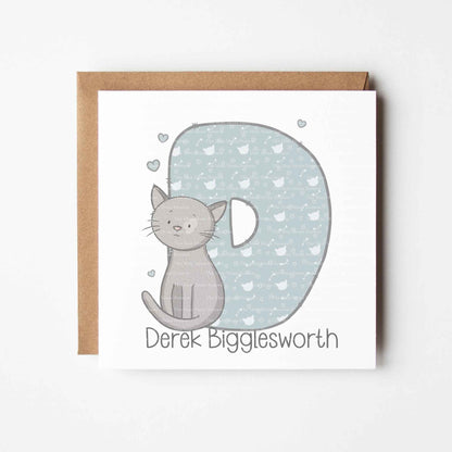 Grey Cute Cat Alphabet - Blue