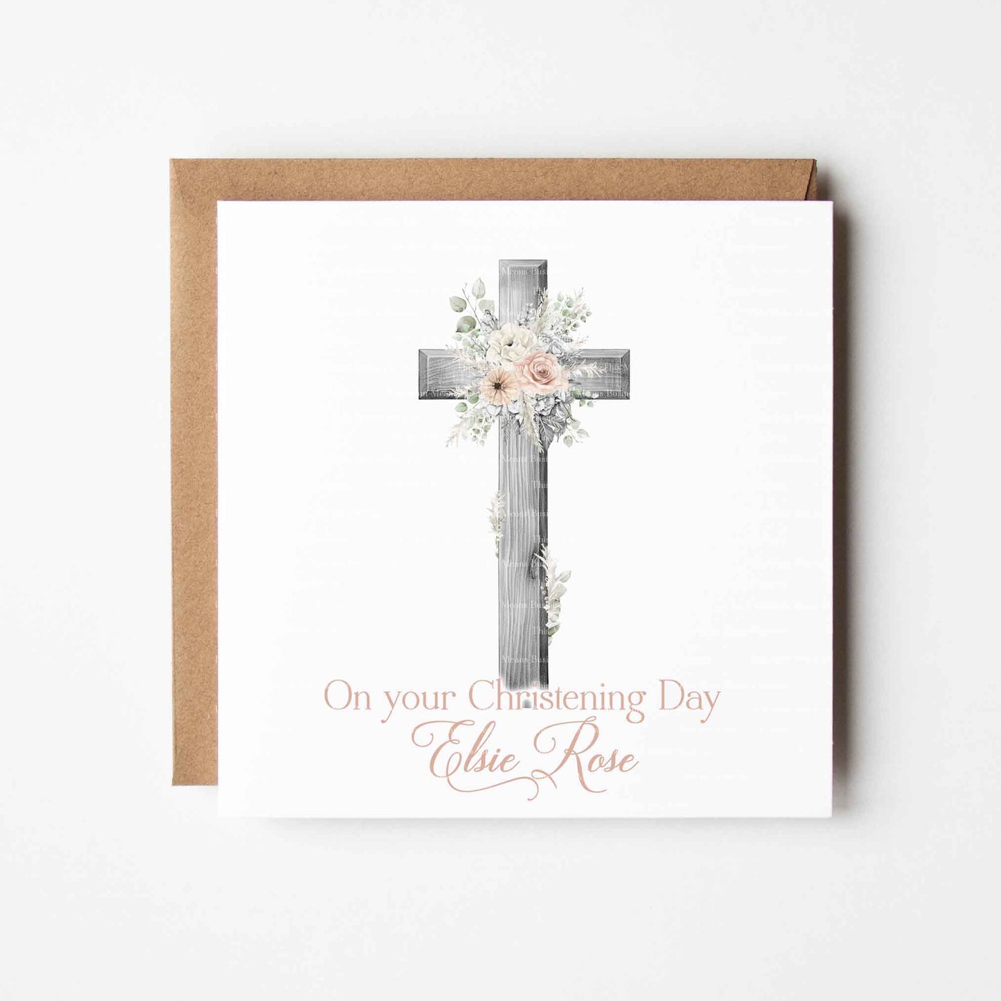 Sketchy Floral Christening Cross