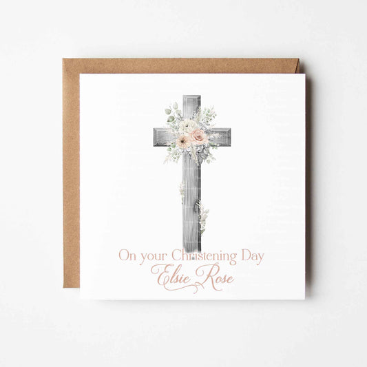 Sketchy Floral Christening Cross