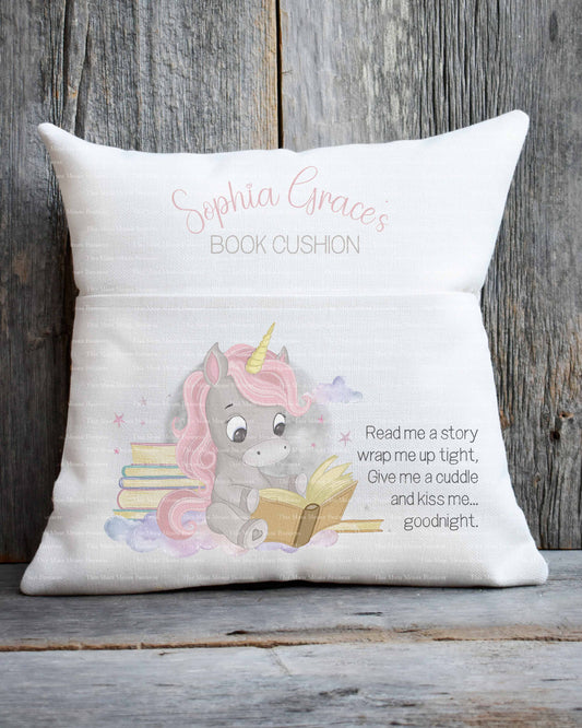 Unicorn Reading Cushion - Grey pink