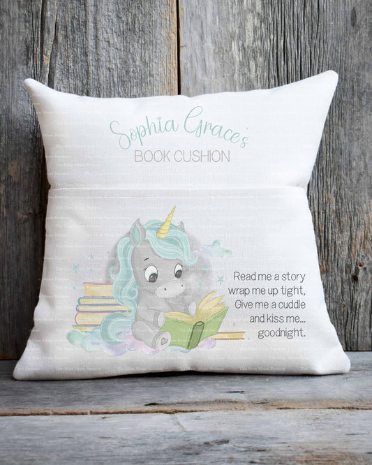 Unicorn Reading Cushion - Grey Turquoise