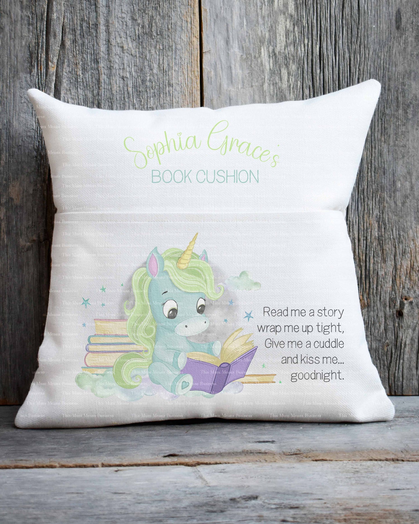 Unicorn Reading Cushion - Blue Green